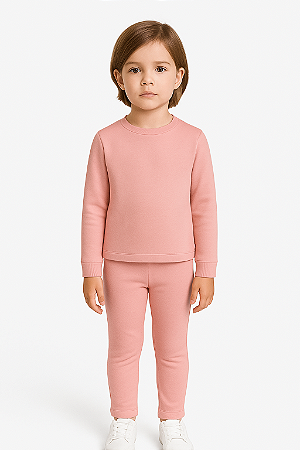 Conjunto Infantil Flanelado Térmico Pelúcia Segunda Pele Rosa Coral