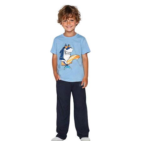 Conjunto Pijama Infantil Meninos Roupa De Dormir Macio Azul