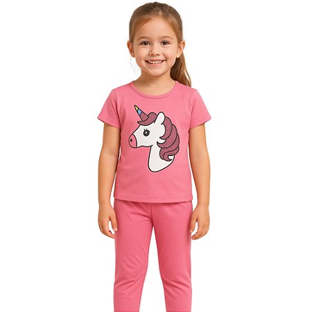 Conjunto Pijama Infantil Meninas Roupa De Dormir Macio Rosa