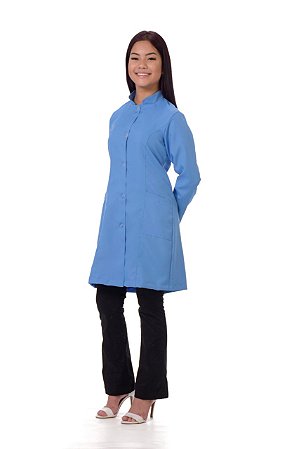 Jaleco Feminino OXFORD gola padre com 3 bolsos - Azul Celeste