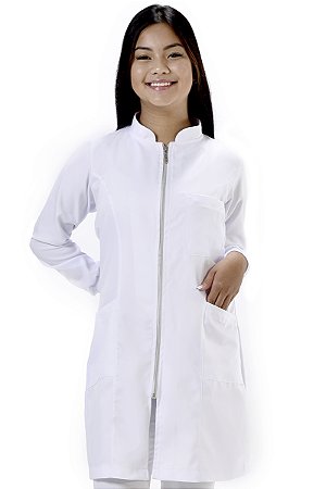 Jaleco Com Zíper Feminino Gabardine Gola Padre Com Punho