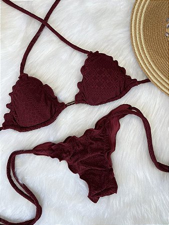 Biquinis Ripple Marsala com detalhe em renda