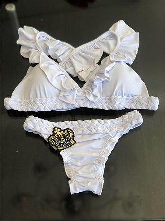 Biquinis Cos Trançado Branco com Calcinha Empina Bumbum Branco