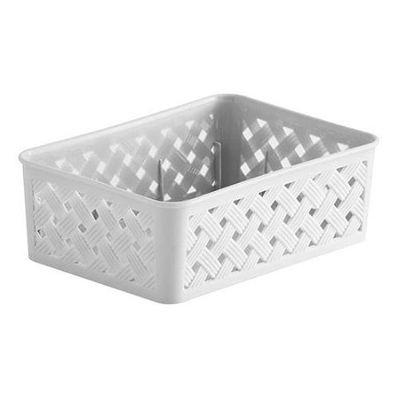 Caixa Cesto Organizador Rattan 24x19x6,5cm Branco Paramount