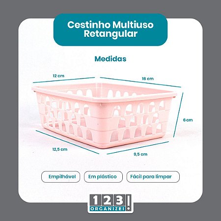 Cesto Multiuso Organizador Pequeno  16x12x6Cm Rosa 123Organizei