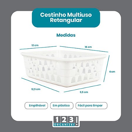 Cesto Multiuso Organizador Pequeno REF020  16x12x6Cm Branco 123Organizei