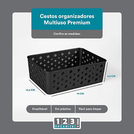 Cesto Multiuso Organizador Premium Preto 123Organizei