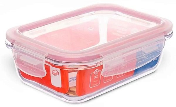 Potes de Vidro Retangular C/ Tampa e Travas Hermética 640 ml