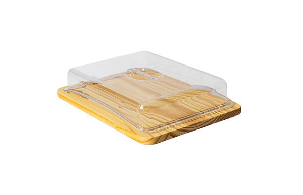 Porta Frios Alimentos Madeira e Transparente Prático C/Tampa
