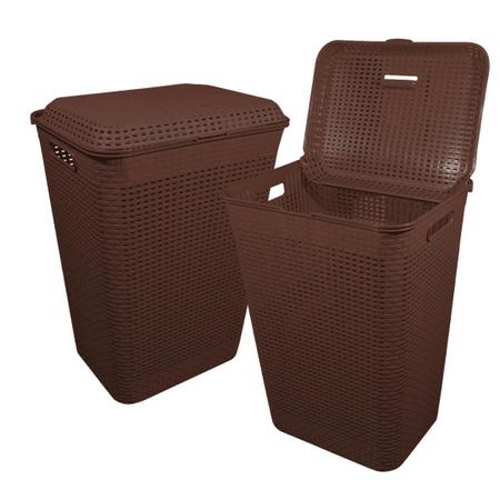 Cesto P/ Roupa Suja Retangular 72 Lts Rattan C/ Tampa Marrom