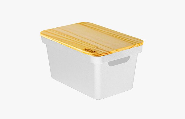 Organizador Collection Branco Com Tampa de Madeira 10 Litros