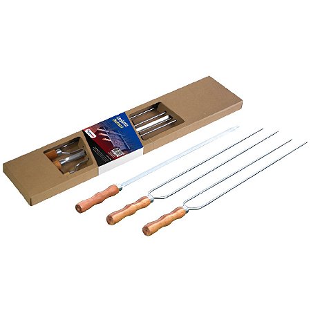 Kit 3 Espetos 85cm Lâmina Inox Com Cabo Madeira Churrasco