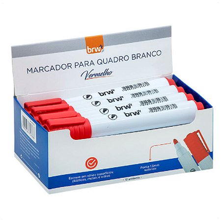Marcador Quadro Branco Vermelho C Ponta Redonda 12 Unidades
