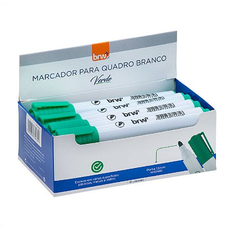 Marcador Quadro Branco Verde Com Ponta Redonda 12 Unidades