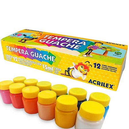 Tinta Tempera Guache 12 Cores Vibrantes Com 15ml Acrilex