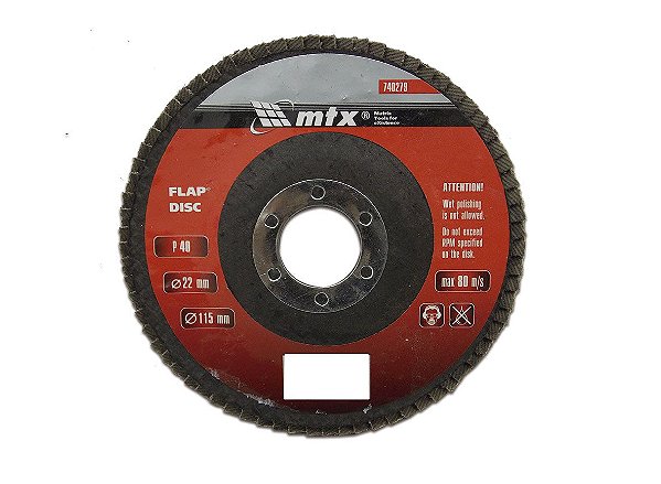 Disco de Desbaste tipo FLAP Grão 40 115 x 22mm MTX