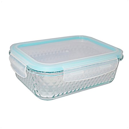 Pote de Vidro Diamond Retangular 1040ML Azul Claro Hermético
