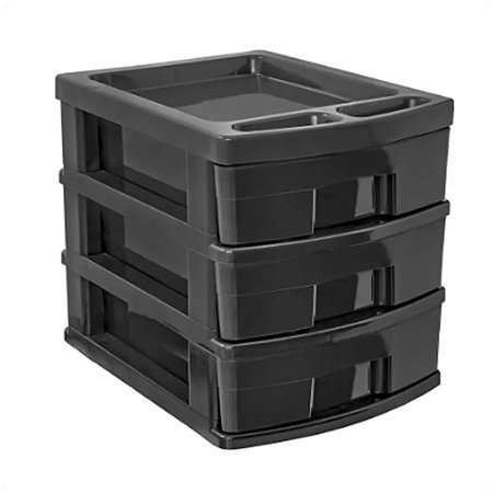 Gaveteiro Organizador Prático Com 3 Gavetas Baixa Preto 34cm