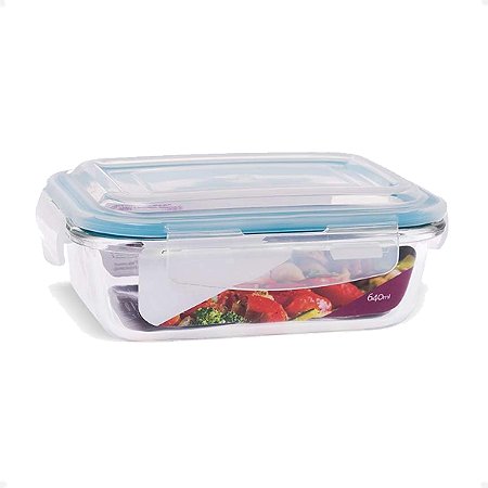 Pote Hermético de borossilicato retangular com tampa 640ml