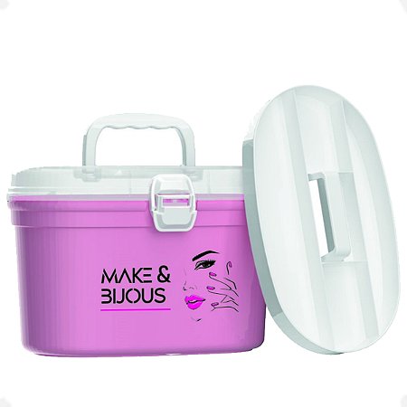Caixa Frasqueira Maleta Oval Com Bandeja Interna Cor Rosa