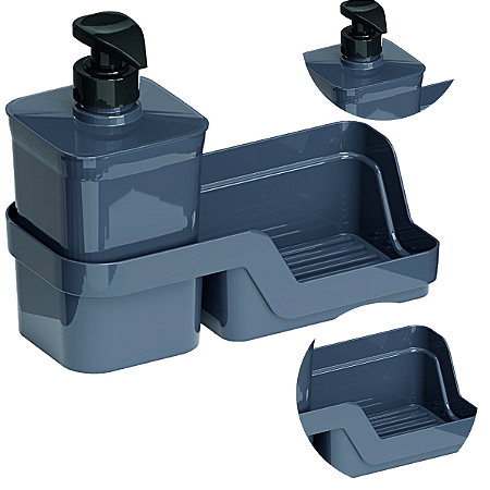 Dispenser Porta Detergente e Esponja Flat 500ML Cor Chumbo