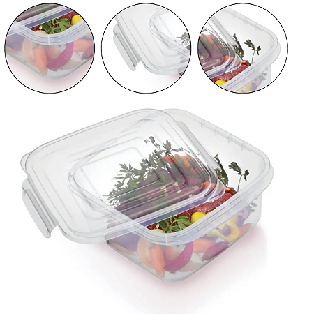 Pote Quadrado Transparente Extra Grande C/ Travas 3,7 Litros