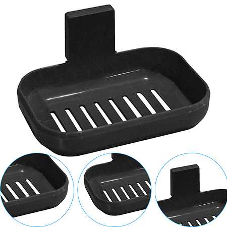 Saboneteira Com Suporte de fixação Adesivo Para Parede Preto