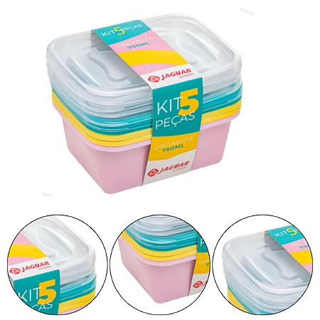 Kit 5 Potes Plástico Tampa Organiza Alimentos 750ml Jaguar