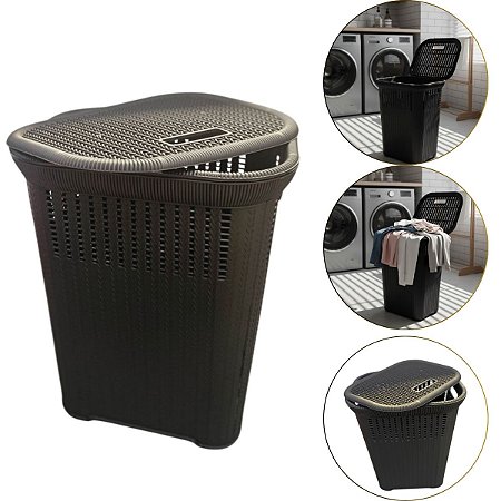Cesto De Roupas Multiuso Organizador C Tampa Preto 50 Litros