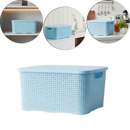 Caixa Organizadora 7 Litros Rattan Azul C/tampa 123Organizei TPTF