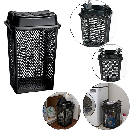 Cesto De Roupas Multiuso Telado Com Tampa Articulável 49 Lts