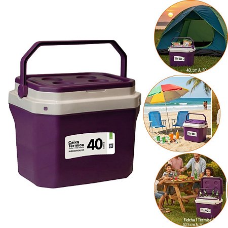 Caixa Térmica Com alça 40 Litros Praia Piscina Cor Roxo Wine