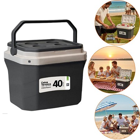 Caixa Térmica Com alça 40 Litros Praia Piscina Cor Chumbo