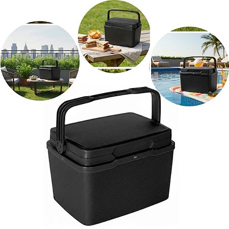 Caixa Térmica 7L Cor Preta Com Alça Praia Piscina Portátil