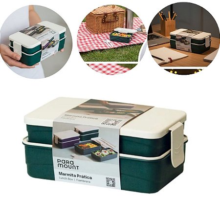 Marmita Com 2 Divisórias Prática 23X13X9cm Cor Verde Militar