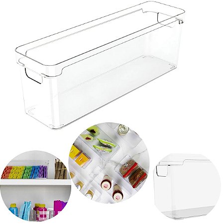 Organizador Clear Armário Dispensa Geladeira Acrílico Ou Cor Natural 37x10x13 cm