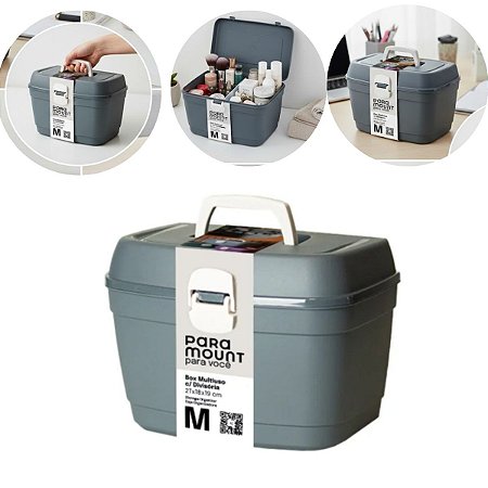 Box Organizadora Leve Multiuso Com Divisória M Cor Chumbo