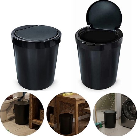 Lixeira Cozinha Banheiro 10 Lts Com Tampa click Cor Preta