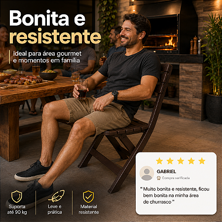 Cadeira Dobrável Marrom Multiuso Festa Restaurante 90kg