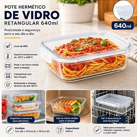 Pote De Vidro Hermético Mor 640ml Marmita Retangular