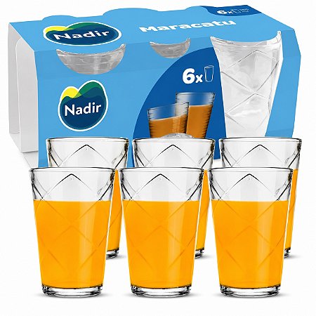 Jogo 6 Copos Nadir Maracatu 265ml Multiuso Vidro Suco Água