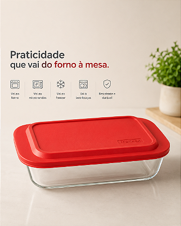Forma Lasanheira de Vidro com Tampa Plástica 5L Marinex