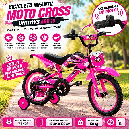 Bicicleta Infantil Com Rodinhas Moto Cross Rosa com Aro 16