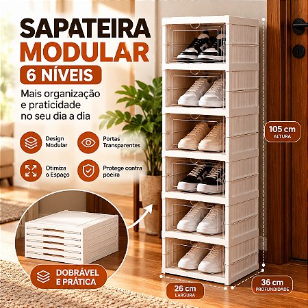 Sapateira Vertical Dobrável Calçados 6 Andares Transparente