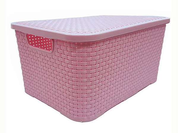 Caixa Organizadora Rattan 7 Litros C/ Tampa Baby Rosa