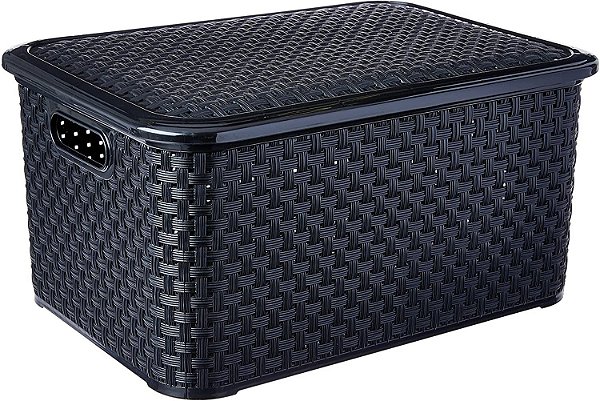 Caixa Organizadora Rattan Grande C/ Tampa 27 LTS Preto Lig Brink