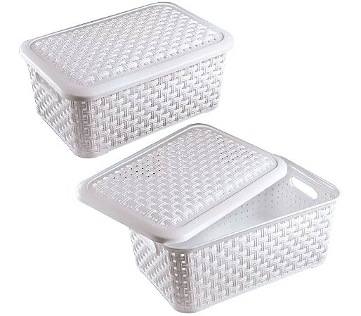 Caixa Organizadora Rattan Pequena C/ Tampa 2,5 LTS Branco Lig Brink