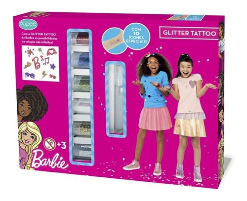 Kit Maquiagem Glitter Tattoo Da Barbie Com Acessórios Pupee