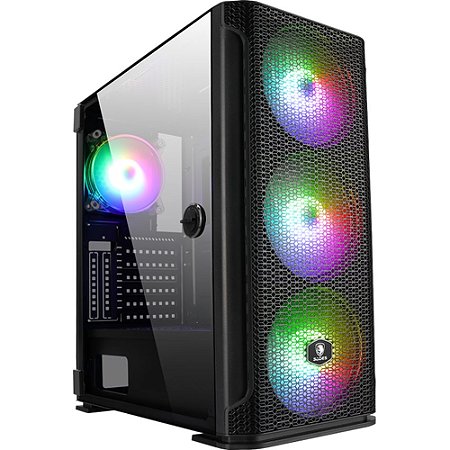 Gabinete Pc Gamer Sades Yu Rgb Vidro Temperado 4 Fans Inclusos