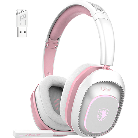 Headset Sades Carrier Wireless Gamer 3 modos Profissional Rosa Angel Edition